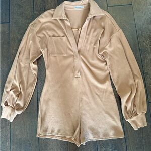 Skylar Rose Tan Ribbed Long Sleeve Romper